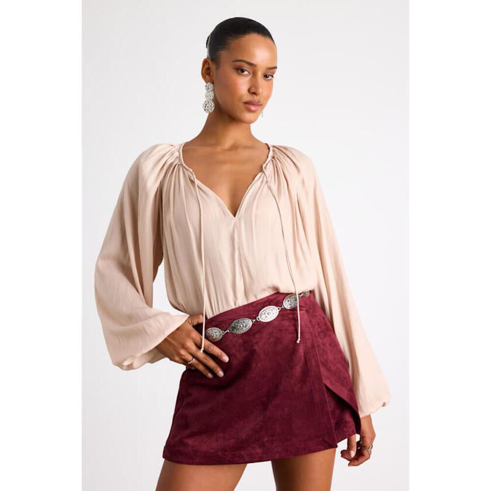 Lulus Hestia Beige Gathered Balloon Sleeve Top - Size XS